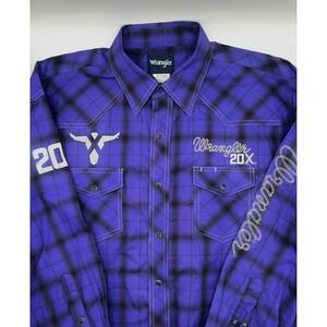 Wrangler 20X‎ Western Shirt XL Purple Plaid Long Sleeve Embroidered Cowboy 0452